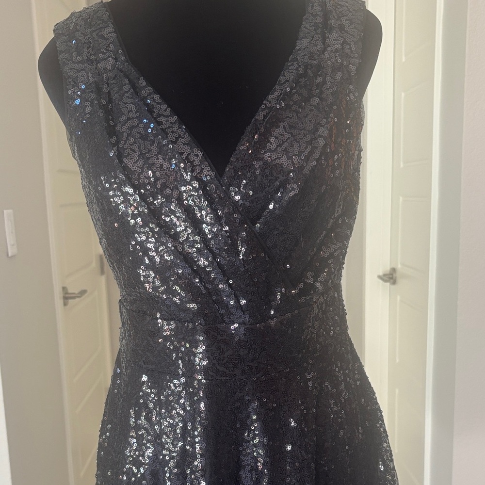 Grace Karin Sleeveless Wrap V-Neck A-line Black Sparkling Sequin Dress Size M - Picture 7 of 13